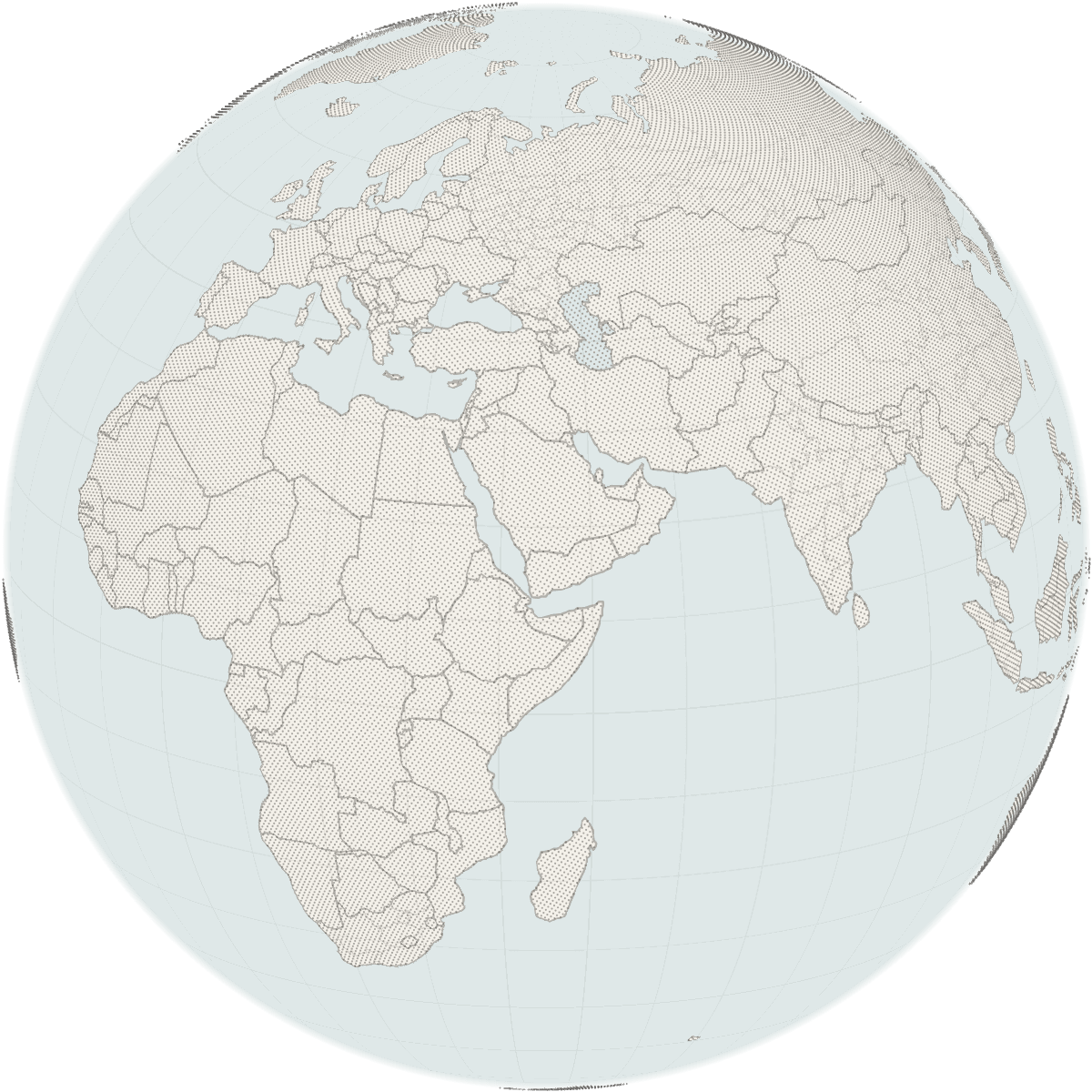 Engraved globe centered on the Arabian Gulf, Equinox Elevate's operating region